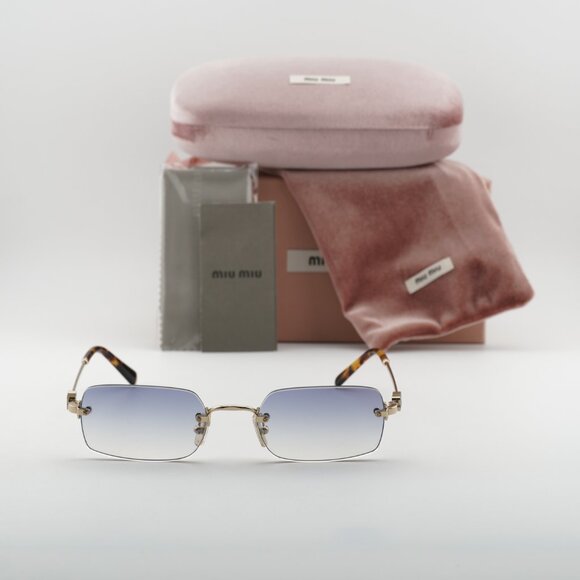 Miu Miu MUB50S ZVN80O Rectangle Sunglasses – Gold/Light Blue